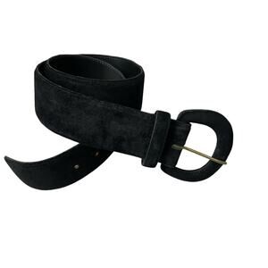 Vtg Avignon Suede Belt Womens Large Black Wide Leather Classic Adjustable 2"
